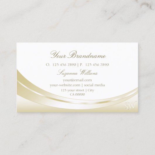 Pastel Silk Gold White met monogram en diamant Visitekaartje (Achterkant)