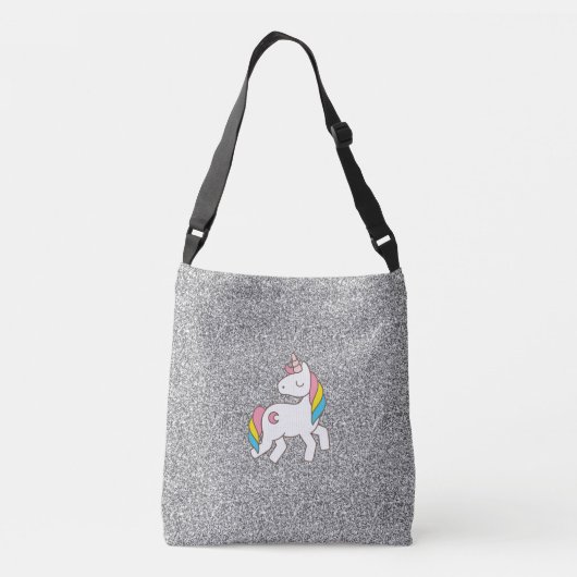 Pastel Silver Glitter Unicorn Crossbody Tas (Achterkant)