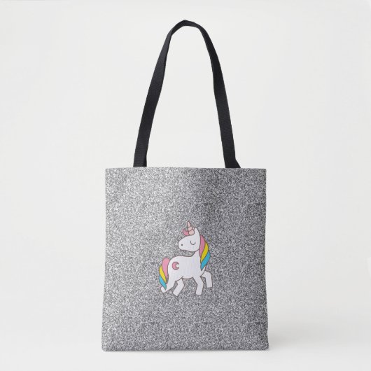 Pastel Silver Glitter Unicorn Tote Bag (Voorkant)