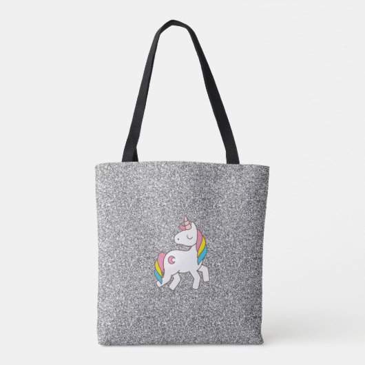 Pastel Silver Glitter Unicorn Tote Bag (Achterkant)