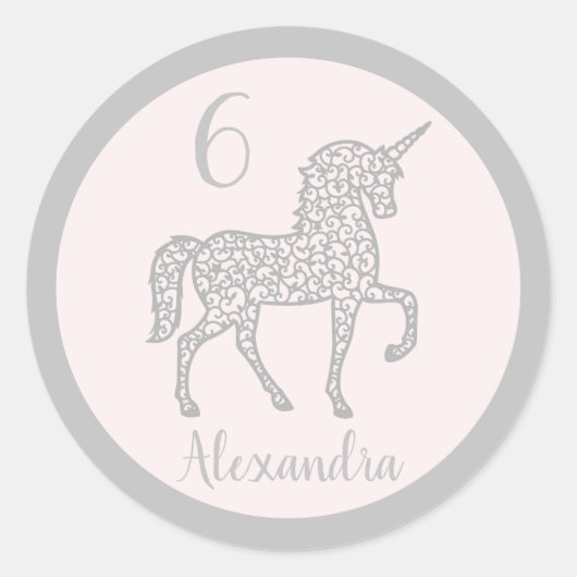 Pastel Silver Unicorn - verjaardagsfeestje - Eigen Ronde Sticker (Voorkant)