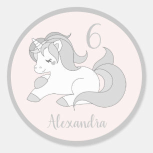 Pastel Silver Unicorn - verjaardagsfeestje - Eigen Ronde Sticker