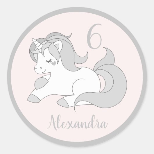 Pastel Silver Unicorn - verjaardagsfeestje - Eigen Ronde Sticker (Voorkant)
