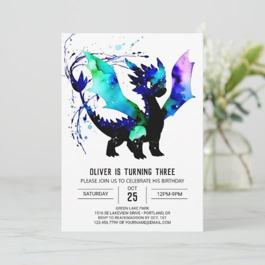 Pastel Simple Draak Digitale Jongen Verjaardag Kaart (Staand voorkant)