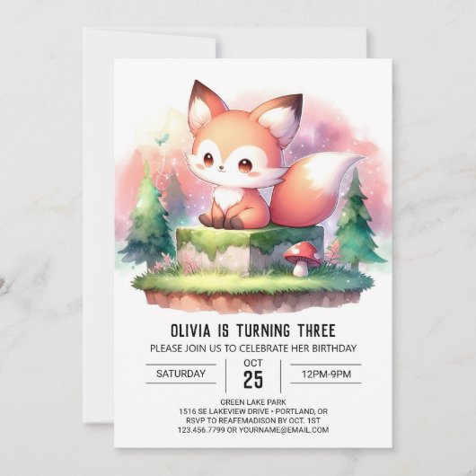 Pastel Simple Fox Verjaardag digitaal Kaart (Voorkant)