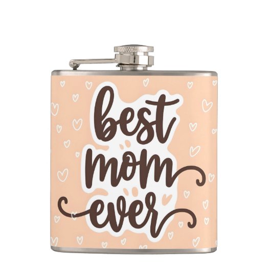 Pastel Sinaasappel Beste Mama ooit Script Hearts Heupfles (Voorkant)