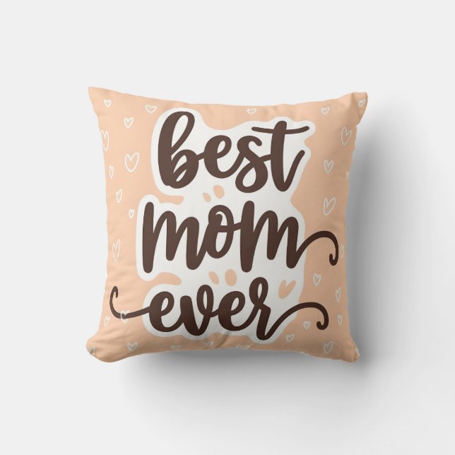 Pastel Sinaasappel Beste Mama ooit Script Hearts Kussen (Voorkant)