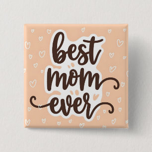 Pastel Sinaasappel Beste Mama ooit Script Hearts Vierkante Button 5,1 Cm