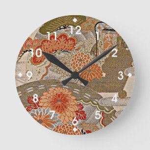 Pastel Sinaasappel Bloempatroon Ronde Klok