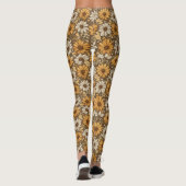 Pastel Sinaasappel en Bord Taupe Bloemen Leggings (Achterkant)