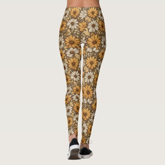 Pastel Sinaasappel en Bord Taupe Bloemen Leggings (Achterkant)