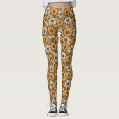 Pastel Sinaasappel en Bord Taupe Bloemen Leggings (Voorkant)