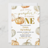 Pastel Sinaasappel en gouden pompoen eerste verjaa Kaart (Voorkant)