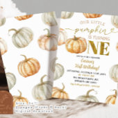 Pastel Sinaasappel en gouden pompoen eerste verjaa Kaart