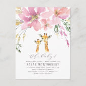 Pastel Sinaasappel en roze Floral Giraffe Baby sho Uitnodiging Briefkaart (Voorkant)
