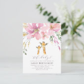 Pastel Sinaasappel en roze Floral Giraffe Baby sho Uitnodiging Briefkaart (Staand voorkant)