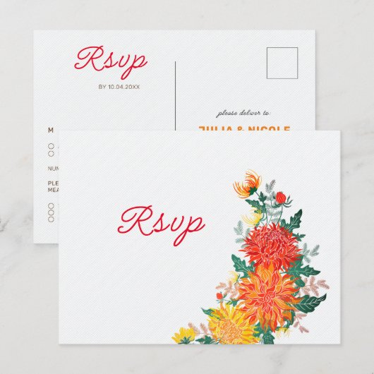 Pastel Sinaasappel Geel Lente Dahlia Bloemen Bruil Briefkaart (Voorkant / Achterkant)