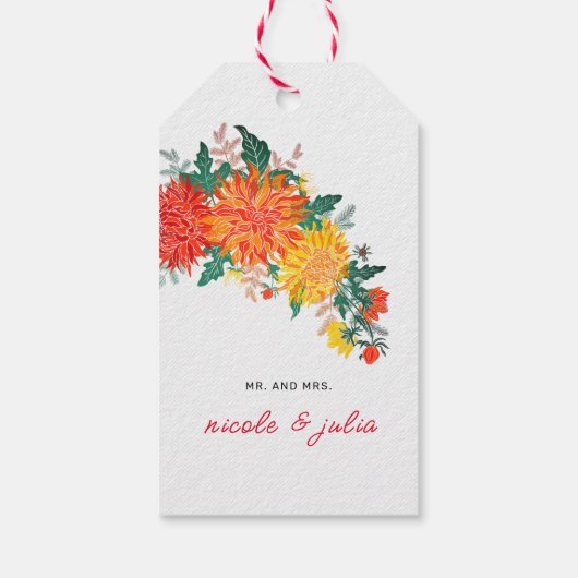 Pastel Sinaasappel Geel Lente Dahlia Bloemen Bruil Cadeaulabel (Achterkant)