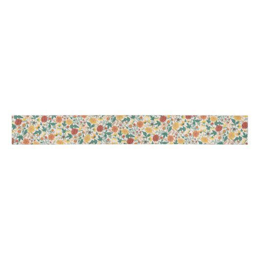 Pastel Sinaasappel Geel Lente Dahlia Bloemen Bruil Grosgrain Lint (Voorkant)