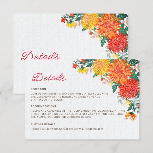 Pastel Sinaasappel Geel Lente Dahlia Bloemen Bruil Informatiekaartje (Voorkant / Achterkant)