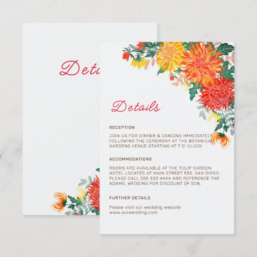 Pastel Sinaasappel Geel Lente Dahlia Bloemen Bruil Informatiekaartje (Voorkant / Achterkant)