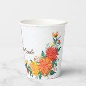 Pastel Sinaasappel Geel Lente Dahlia Bloemen Bruil Papieren Bekers (Achterkant)