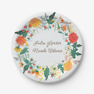 Pastel Sinaasappel Geel Lente Dahlia Bloemen Bruil Papieren Bordje