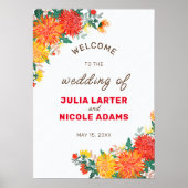 Pastel Sinaasappel Geel Lente Dahlia Bloemen Bruil Poster (Voorkant)