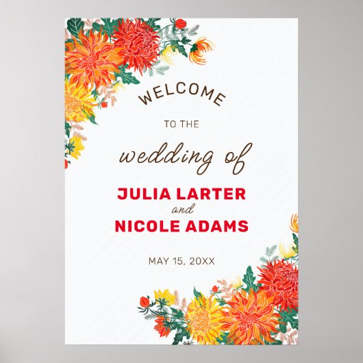 Pastel Sinaasappel Geel Lente Dahlia Bloemen Bruil Poster (Voorkant)
