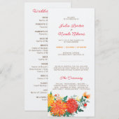 Pastel Sinaasappel Geel Lente Dahlia Bloemen Bruil Programmakaart (Voorkant / Achterkant)