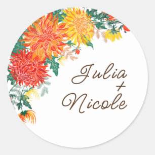 Pastel Sinaasappel Geel Lente Dahlia Bloemen Bruil Ronde Sticker