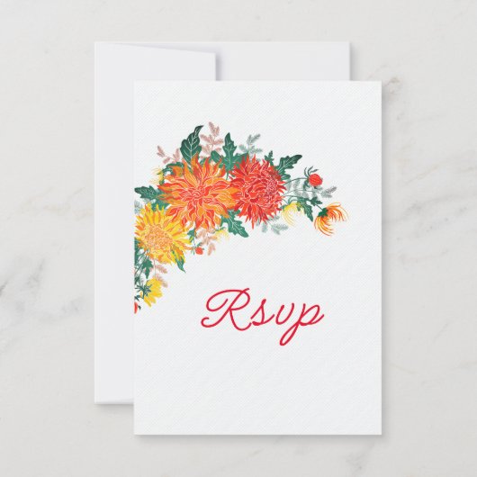 Pastel Sinaasappel Geel Lente Dahlia Bloemen Bruil RSVP Kaartje (Achterkant)