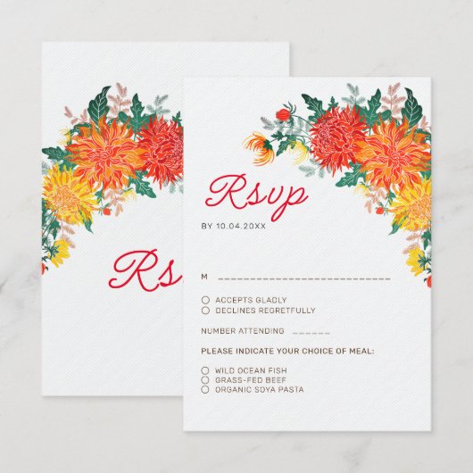 Pastel Sinaasappel Geel Lente Dahlia Bloemen Bruil RSVP Kaartje (Voorkant / Achterkant)