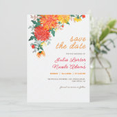 Pastel Sinaasappel Geel Lente Dahlia Bloemen Bruil Save The Date (Staand voorkant)