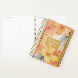 Pastel Sinaasappel Gele Hibiscus Maandplanner 202x Planner