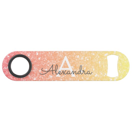 Pastel Sinaasappel Gouden Glitter & Sparkle Monogr Speed Flessenopener (Voorkant (Horizontaal))