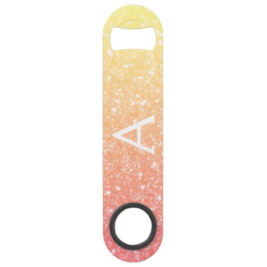 Pastel Sinaasappel Gouden Glitter & Sparkle Monogr Speed Flessenopener (Voorkant)