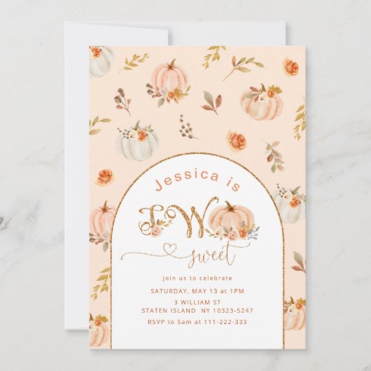 Pastel sinaasappel gouden kleine pompoen 2e verjaa kaart (Voorkant)