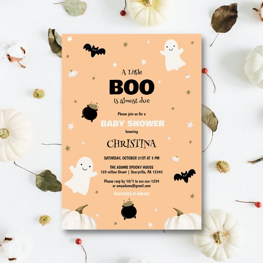 Pastel Sinaasappel Halloween Little Boo Baby showe Kaart