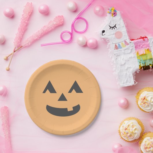Pastel sinaasappel jack-o-lantaarn halloween party papieren bordje (Feest)