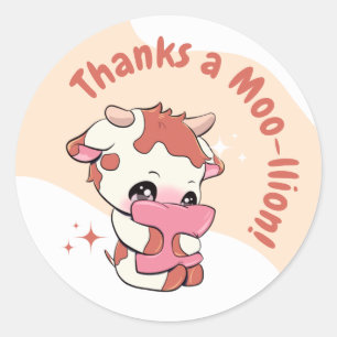 Pastel Sinaasappel Koe Witte Wolk Dank u Ronde Sticker
