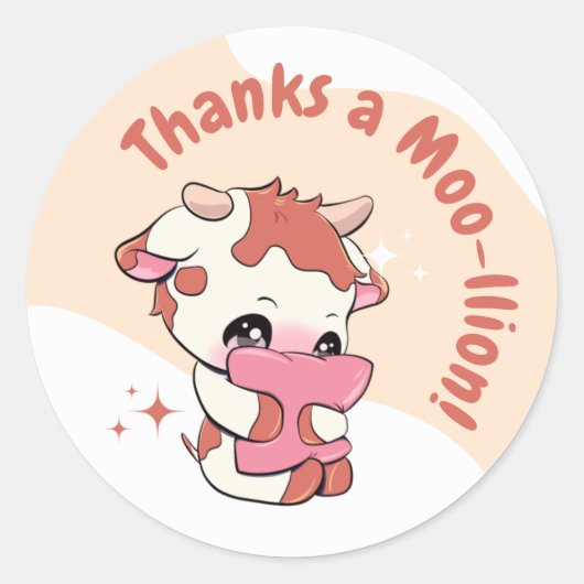 Pastel Sinaasappel Koe Witte Wolk Dank u Ronde Sticker (Voorkant)