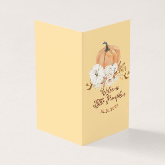 Pastel Sinaasappel Little Pumpkin Baby aankondigin Kaart (Buitenkant)