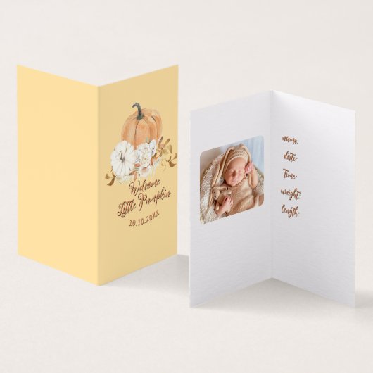 Pastel Sinaasappel Little Pumpkin Baby aankondigin Kaart (Binnen en buitenkant)