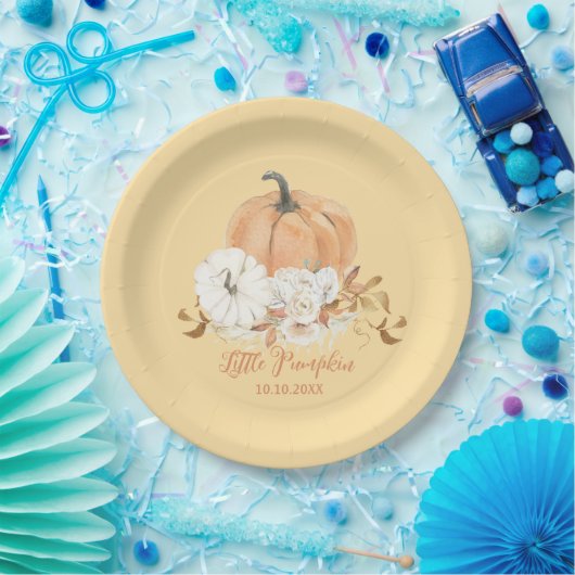Pastel Sinaasappel Little Pumpkin Baby shower Papieren Bordje (Feest)