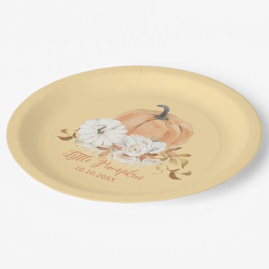 Pastel Sinaasappel Little Pumpkin Baby shower Papieren Bordje (Gekanteld)