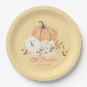 Pastel Sinaasappel Little Pumpkin Baby shower Papieren Bordje (Voorkant)