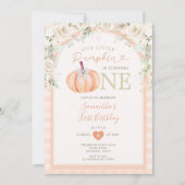 Pastel Sinaasappel Pompoen Bloemen Gingham 1e Verj Kaart (Voorkant)