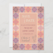 Pastel sinaasappel roze tegels patroon bruiloft save the date (Voorkant)