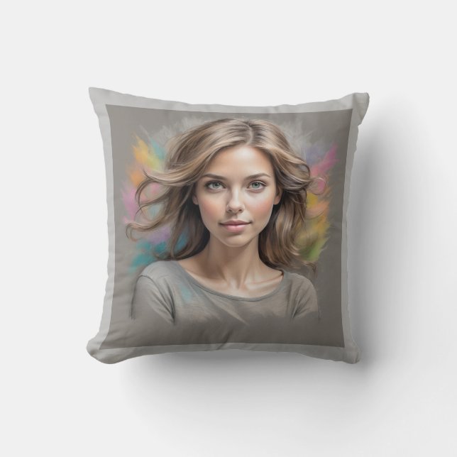 Pastel Sketch Grijs Sierkussen (Voorkant)